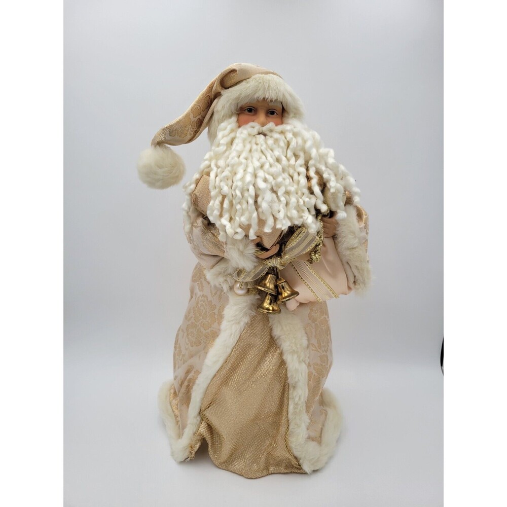 Large Santa Figure Or Tree Topper 21" Old World Style Gold Fabric Soft Beard 21"